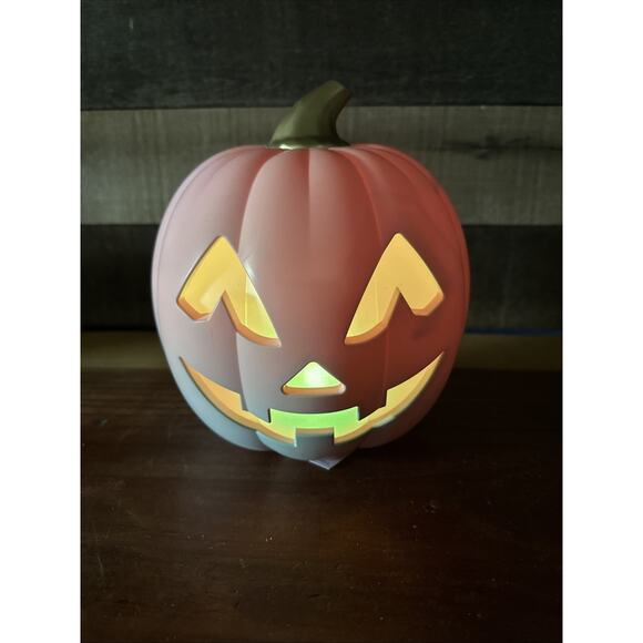 Halloween Bullseye Jack -O- Lantern Pumpkin pink blue Ombre Color Changing 8” - Picture 5 of 11